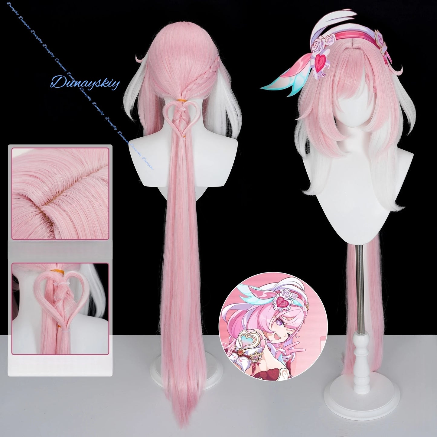 Elysia Wig Cosplay Wig Honkai: Star Rail Anime Game Elysia Role Play Wig Pink White Long Hair Women Hair For Party Halloween