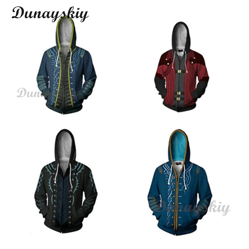 New Game Devil May Cry 5 Hoodies Vergil Cosplay Clothes 3D Printing Jacket Unisexy Hooded Zipper Sweatshirt cardigan Hoody Coat