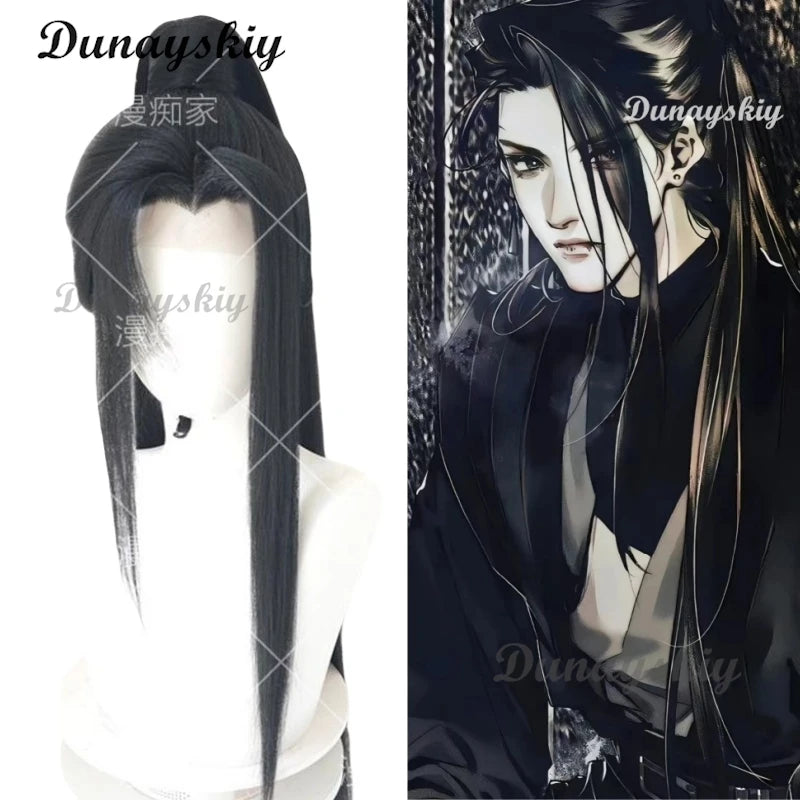 He Xuan Cosplay TGCF Long Black Wig Tian Guan Ci Fu Heaven Official's Blessing Synthetic Hair HeadwearHalloween Prop Customized