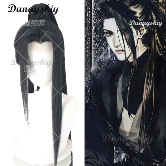 He Xuan Cosplay TGCF Long Black Wig Tian Guan Ci Fu Heaven Official's Blessing Synthetic Hair HeadwearHalloween Prop Customized