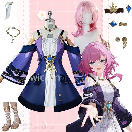 Game Honkai Star Rail Cyrene Cosplay Costume Deep Purple Mini Dress Kawaii Japanese Girls Pink Jirai Kei Wigs Halloween Party