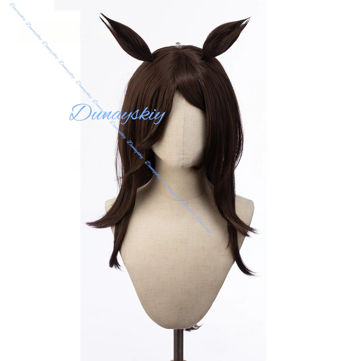 Anime Game Umamusume Pretty Derby Rice Shower Cosplay Wig Small Hat Headwear Roleplay Dark Brown Hair Ears and Tail Party Props