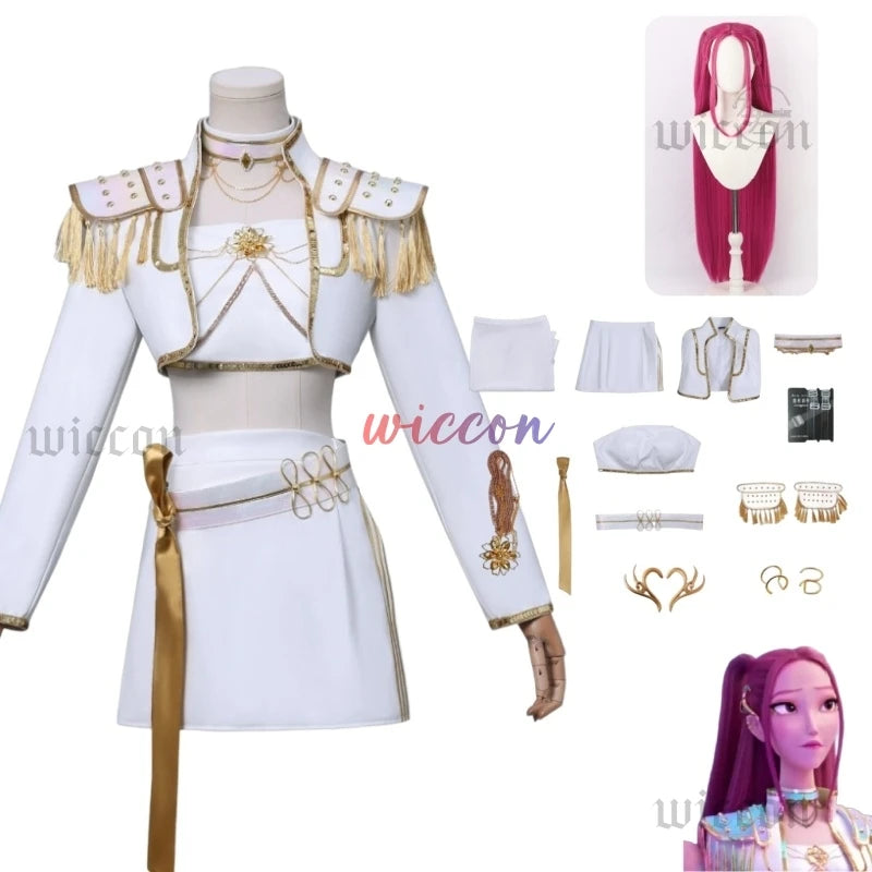 Huntrix Kpop Demon Hunters Mira Cosplay Costume Wig WHAT IT SOUNDS LIKE Stage Performance Costume Shiny Girls Roleplay Outfits