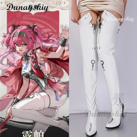 Wuthering Waves Lupa Game Cosplay Shoes Boots White Over-the-knee PU Leather Boots For Women Girls Halloween Carnival Party Prop