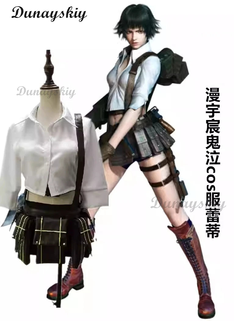 Game Devil Hunter May Cry Lady Cosplay Shirt Costume Wig Skirt Mary Ann Halloween Party Anime Event Roleplaym Suit