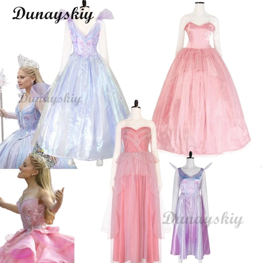 Movie Wicked Glinda Cosplay Costume Witch Women Purple Dress Princess Skirt Wedding Uniform Masquerade Carnival Clothes Outfit
