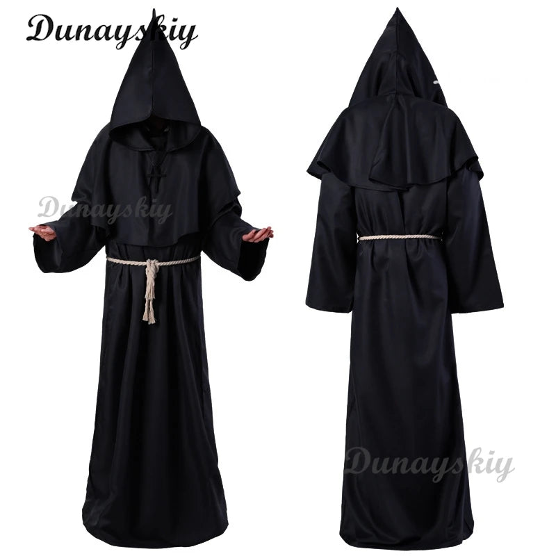 Medieval Hooded Robe New Wizard Costume Halloween Cosplay Costume Monk Friar Robe Priest Costume Ancient Clothing Christian