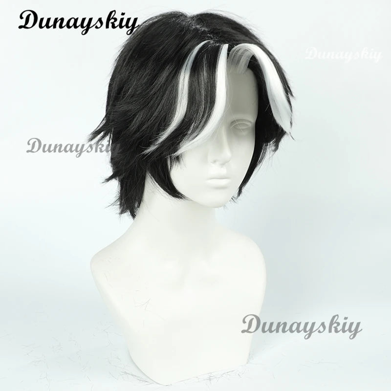 Husk Cosplay Wig Headwear Cosplay Hotel Husk Cosplay Headwear Accessories Male Black White Wig Role Modelings Halloween Party