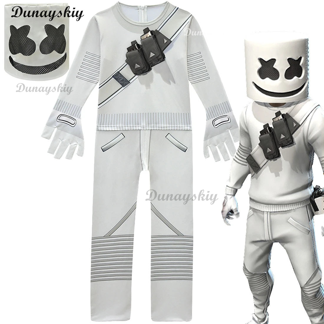 Electronic Sound Singer DJ Marshmello Fortnites Costume Mask Girls Boys Halloween Christmas Cosplay Party Costume Hoodie set
