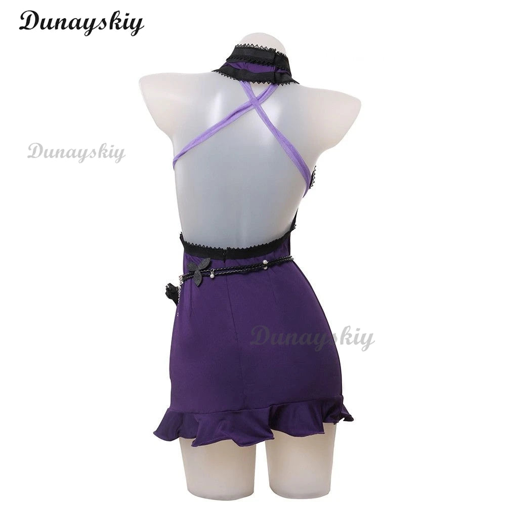 Game Final VII Tifa Lockhart Cosplay Costume Women Purple Sexy Dress Party Halloween
