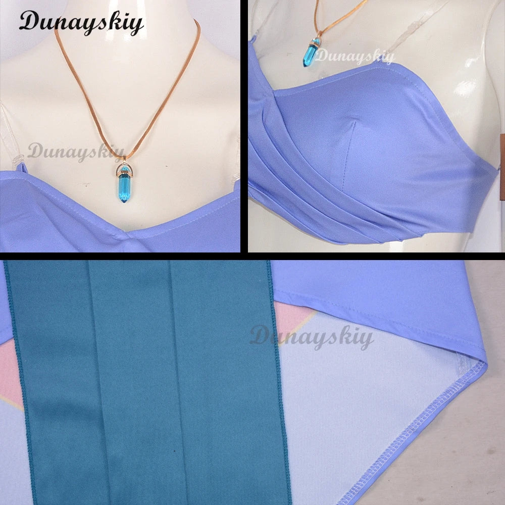 Anime Movie Kida Cosplay Halloween Princess Costume Blue Dress Suits Girls Carnival Fancy Sexy Lolita Long Wigs Party