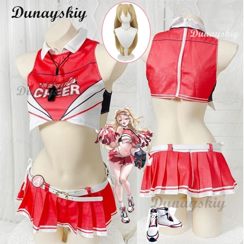 Game Goddess of Victory: Nikke Clay Cosplay Clay Bay Cos Costume Wig Cheerleader Uniform For Hallowmas Carnival Adult Outfit