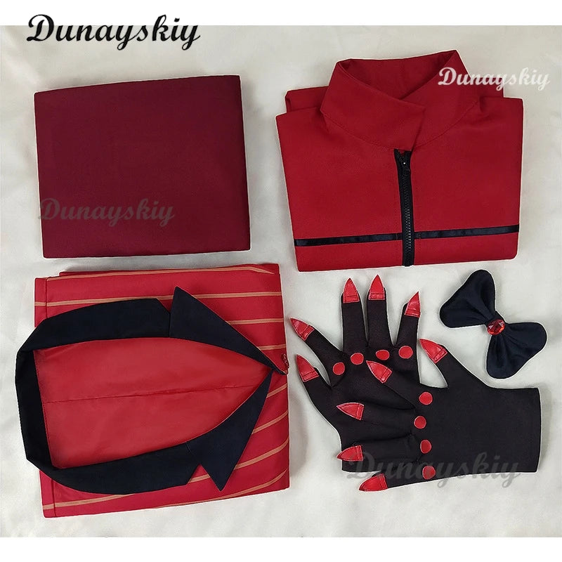 Hazbin Cosplay Hotel Uniform ALASTOR Cosplay Costume Adult Men Halloween Uniform Jacket Pants Costumes Red Suit Anime Cosplay