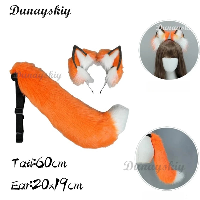 New Orange Fox Ear Beast Tail Wolf King Ear Cat Ear Headband Custom COSPLAY Hand Made LOL Golden Fox Ears Anime Hair Accessories