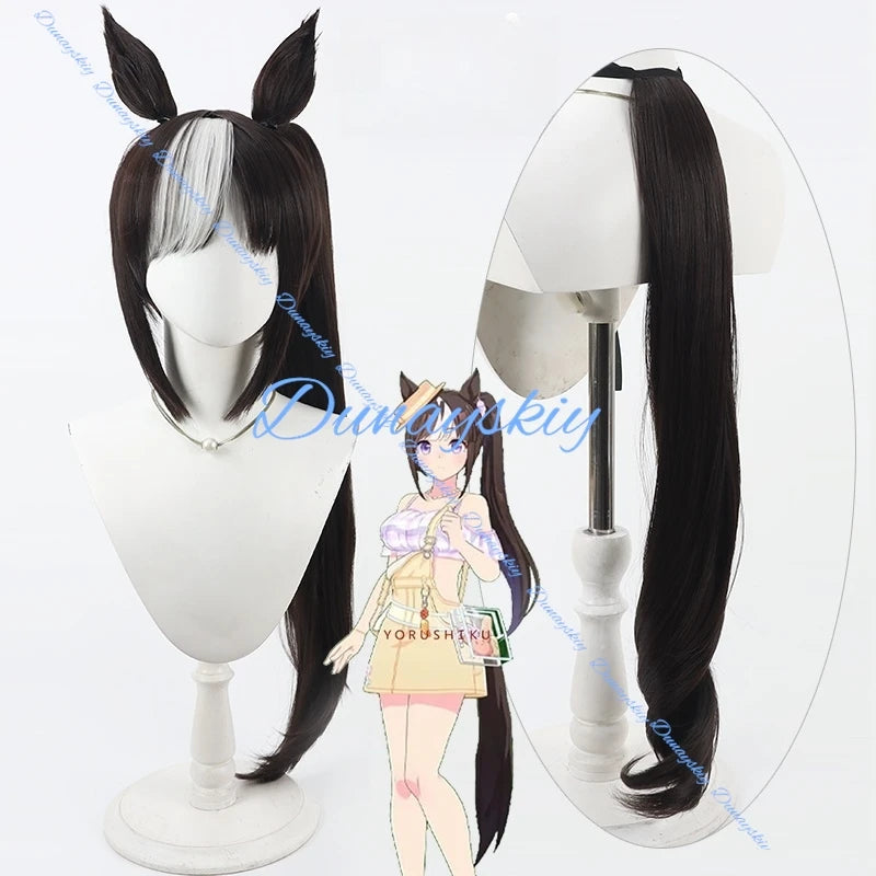 Game Pretty Derby Hokko Tarumae Cosplay Wig Ear Tail Umamusume Pastel Marine Locodol 2 Styles Hair Hallowmas Party Adult Women