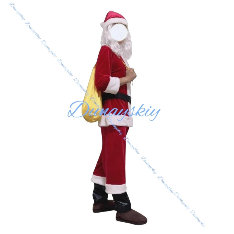 Christmas Santa Claus Costume Beard Lots Men Cosplay Santa Claus Clothes Fancy Dress In Christmas Men Costume Suit For Adults