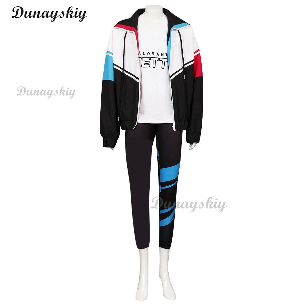 Game Valorant Jett Cosplay Costume wig White Jacket Coat T-shirt Outfits Adult Men women Halloween Carnival Suit