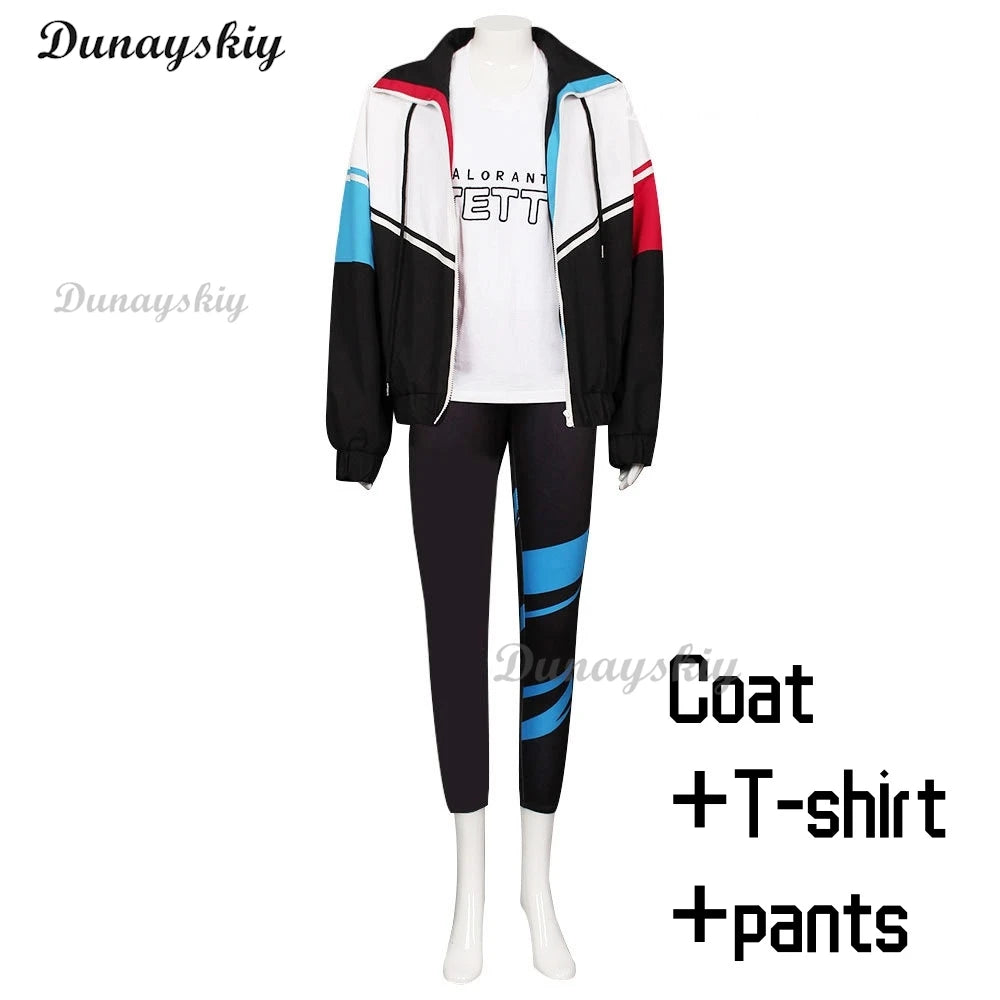 Game Valorant Jett Cosplay Costume wig White Jacket Coat T-shirt Outfits Adult Men women Halloween Carnival Suit