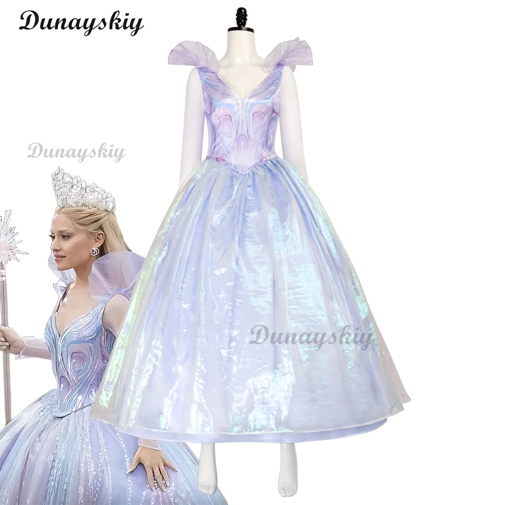 Movie Wicked Glinda Cosplay Costume Witch Women Purple Dress Princess Skirt Wedding Uniform Masquerade Carnival Clothes Outfit