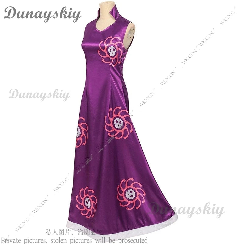 Hancock Boa Cosplay Costume Wig Halloween Costume Party Woman Adult Sexy Comic-Con Oneesan Disguise Purple Dress Set Ear Clips