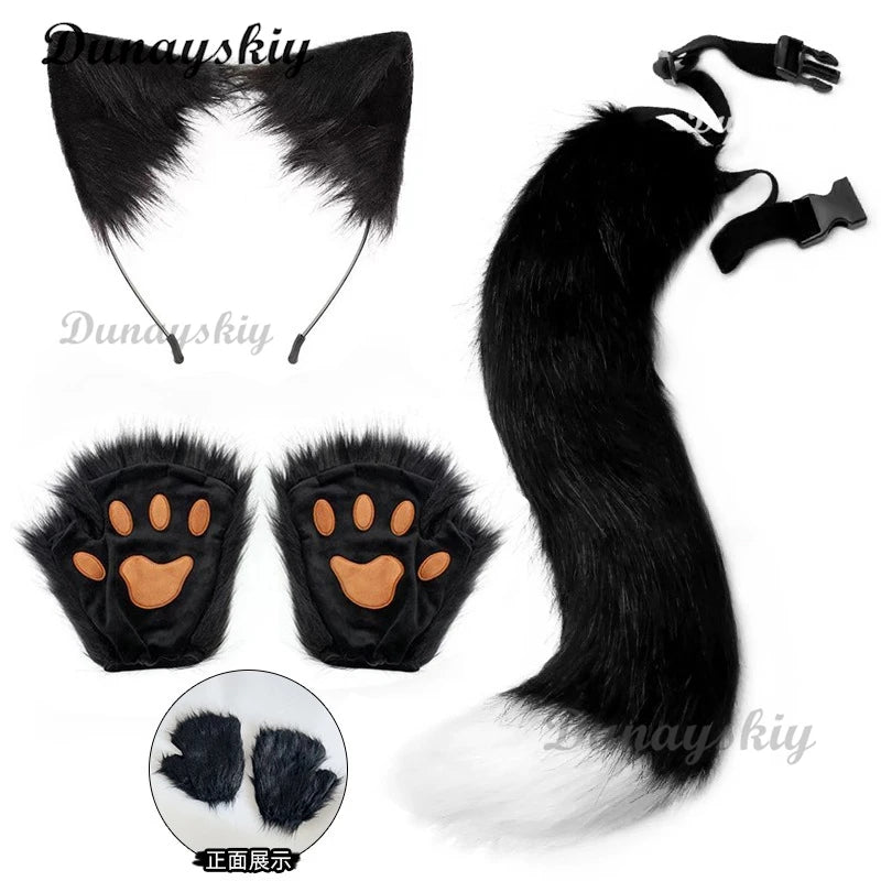 Electric Faux Furs Foxes Costume Headband Artificial Animal Tail Children Adult Halloween Party Cosplay Dress Up Tail Hairband