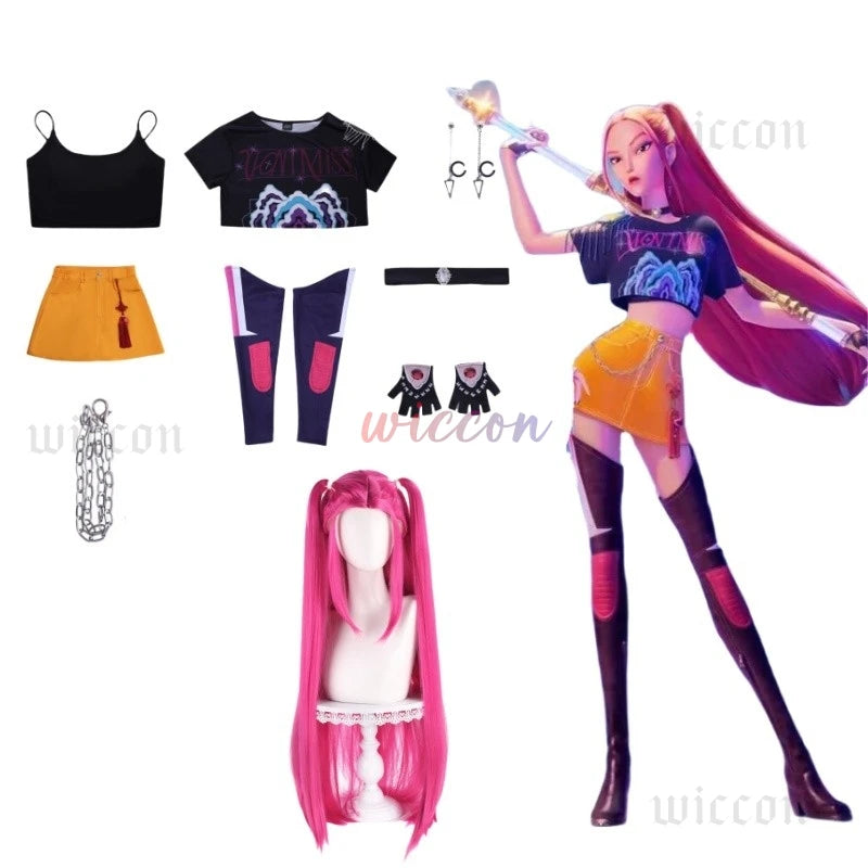 Kpop Huntrix Group Rumi Zoey Mira Cosplay Anime Demon Hunters Costume Coat Earrings Set 코스프레 Halloween Party Outfit for Girls