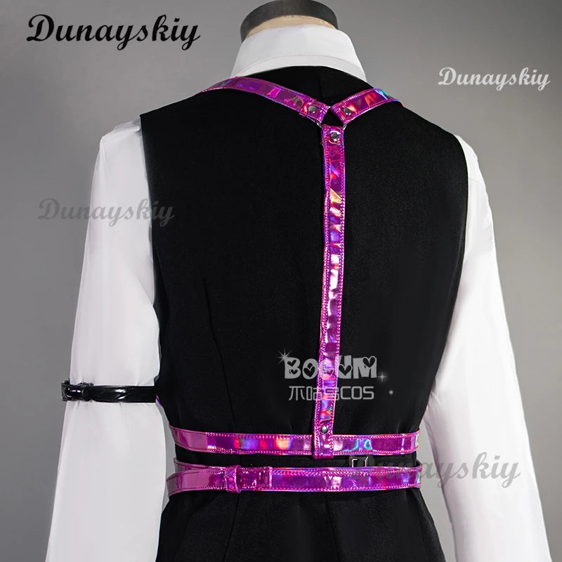 Mikku Rabbit Hole Cosplay Costume Vest Shirt Pants Black Top Pant Full Set Men Ver Halloween Roleplay Customized