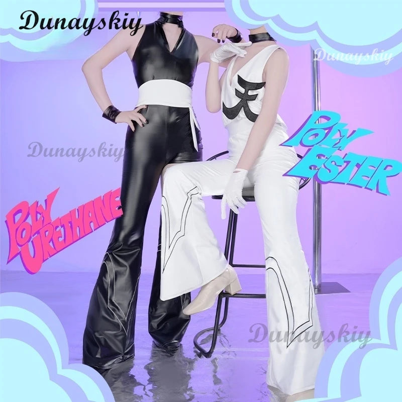 Anime Panty Stocking Polyester Cosplay Costume Wig Polyurethane Cosplay Costume PU Black White Suits For Halloween Party Props