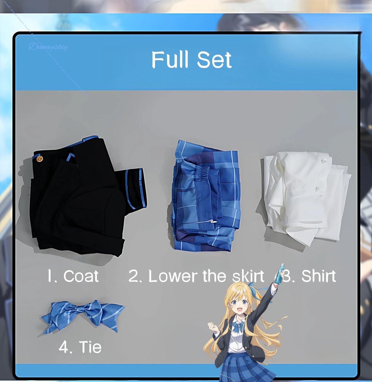 Anime Chitose Is in the Ramune Bottle Yuuko Hiiragi Saku Chitose Cosplay Costume Wig Uniform Coat Skirt Headwear Role Playing