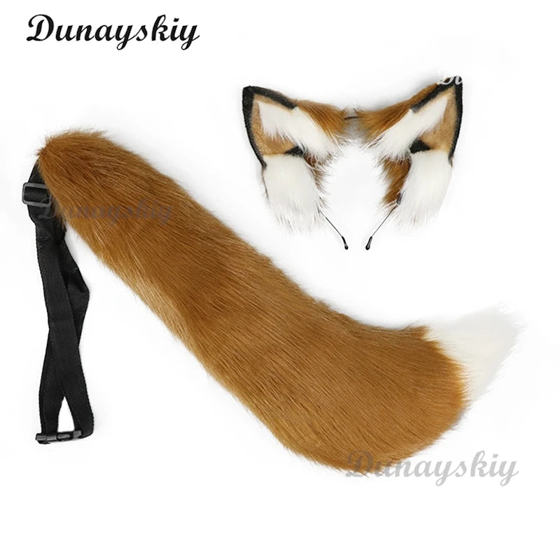 New Orange Fox Ear Beast Tail Wolf King Ear Cat Ear Headband Custom COSPLAY Hand Made LOL Golden Fox Ears Anime Hair Accessories