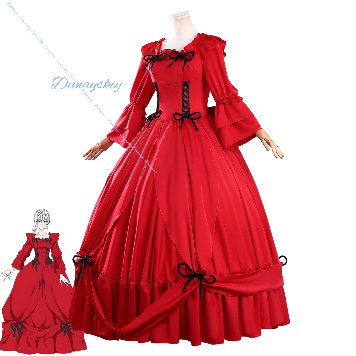 Scarlet El Vandimion Cosplay Costume Wig Earing Red Dress Anime May I Ask for One Final Thing Ice Rose Halloween Party