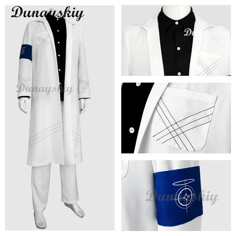 Game Blue Archive Teacher Schale Working Cosplay Costume Wig White Long Coat Shirt Uniform Adult Man Halloween Christmas Suit