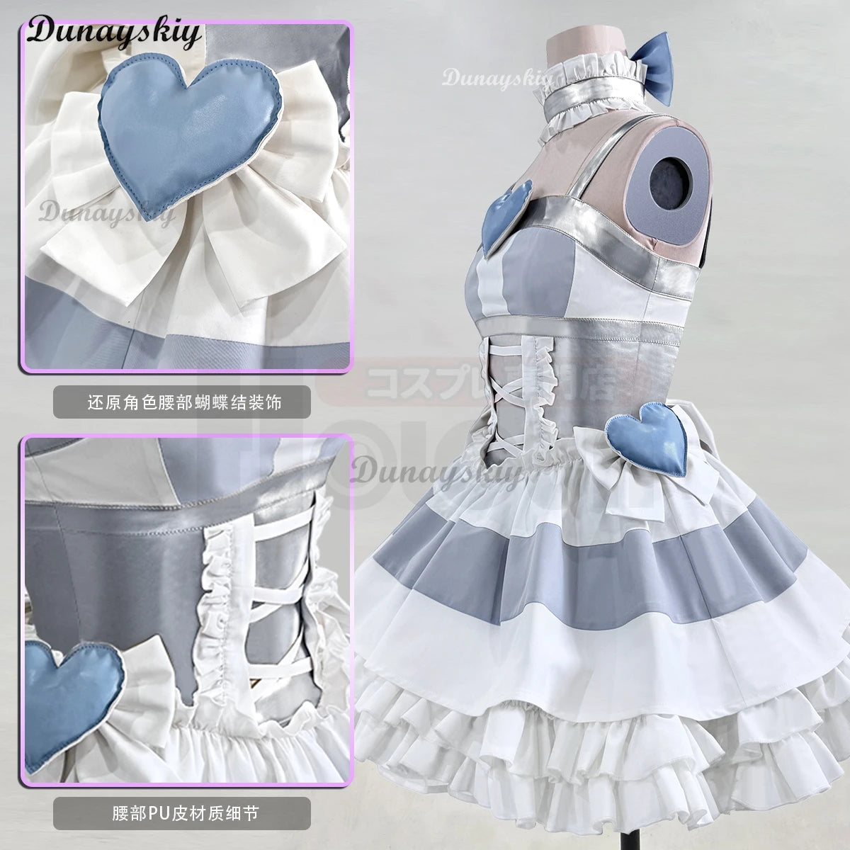 Anarchy Black Dress Blue Bow Anime Panty & Stocking Garterbelt Cosplay Costume Wig Stockings Bowknot Cos Convention Customized