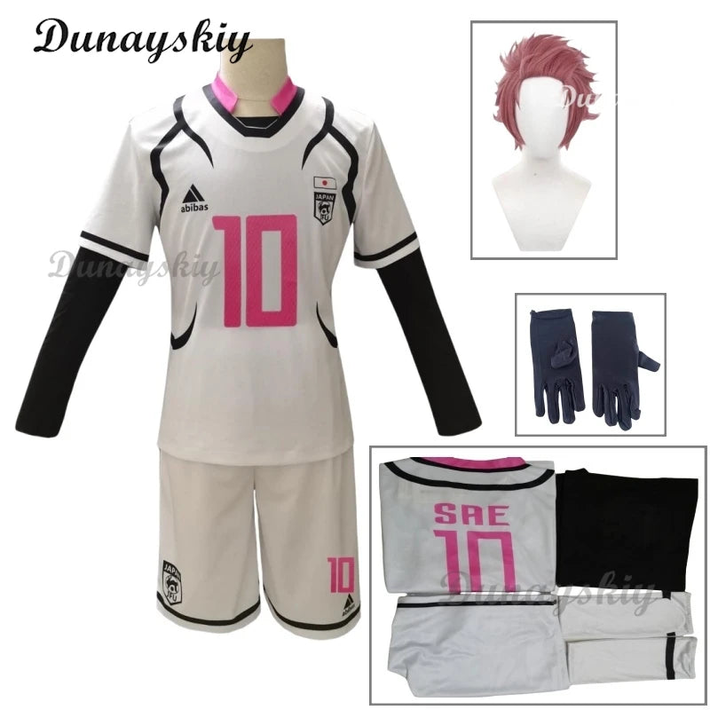 Anime Blue Itoshi Sae Lock Cosplay Costume Wig U20 Competition White Pink Football Team Uniform Wig Man Campus Gymnastics Suit