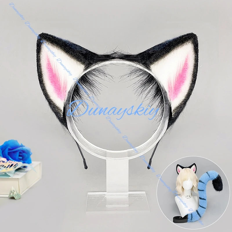 Huntrix Kpop Demon Tiger Cosplay Tail Headwear Set Party Props Ear Halloween Carnival Club Pub Masquerade Costume Women Headband