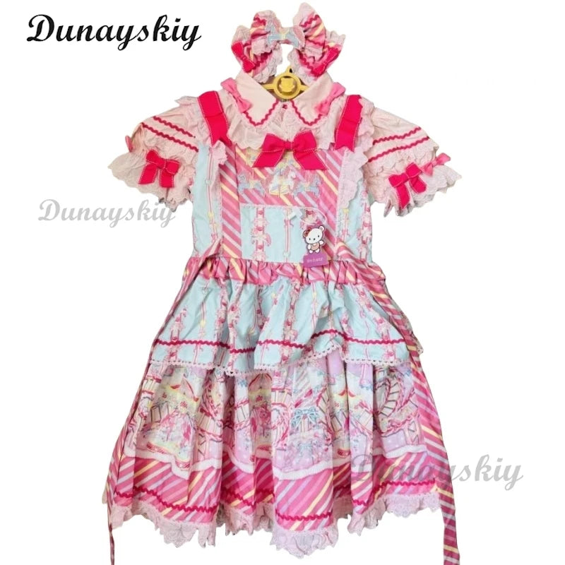 Pinkie Pie Cosplay Costumes Wig Shoes Anime Sweet Lolita Candy Amusement Park JSK Dresses Kawaii Girls Dress Up Party Suits