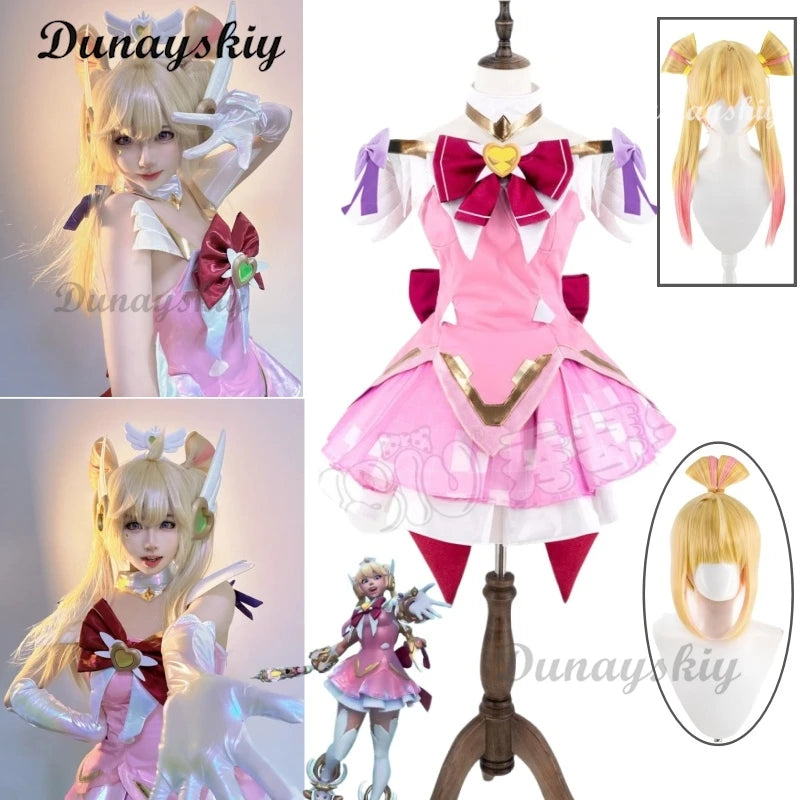 Cosersea Magical Girl Juno Cosplay Costume Wig Magical Girl Juno Role Play Halloween Women Pink Dress Carnival Party Outfit