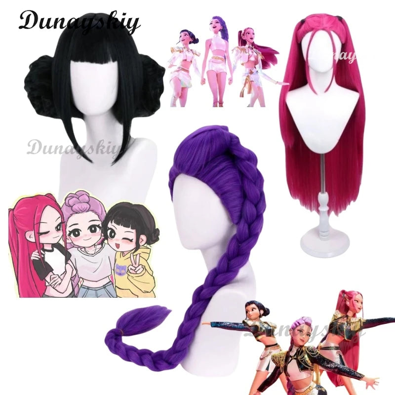Anime Kpop Demon Zoey Hunters Cosplay Rumi Superstar Mira Cosplay Wig Huntrix Girl Group Wig Baby Women Hallowen Party Roleplay