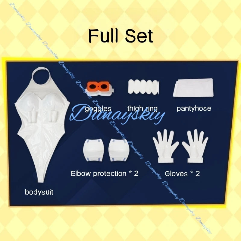 Gunsmith Bitchhh Cosplay Costume Wig Shoe cover Anime New Panty Stocking with Garterbelt White Bodysuit Glasses Halloween Party