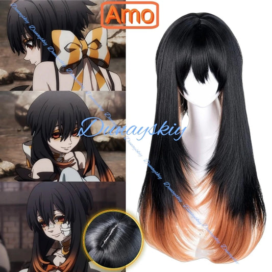 Anime Gachiakuta Amo Empool Cosplay Wig Long Black Orange Hair 70cm For Women Men Halloween Party Props Wig + Free Cap