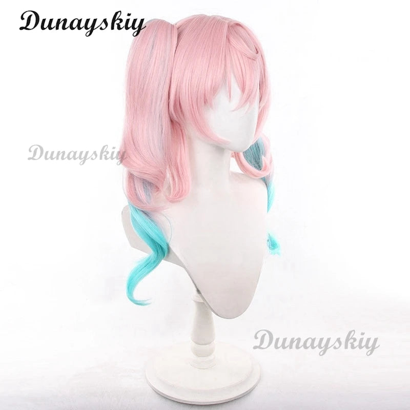 Honkai Star Rail Hyacine Cosplay Wig Pink Blue Double Ponytail Hair Amphoreus Halloween Party for Women Carnival Props