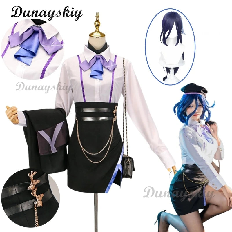 Clorinde Luckin Coffee Collab Fanart Doujin Cosplay Costume Genshin Impact Set Wig Genshin Impact Full Set Wig Halloween Xmas