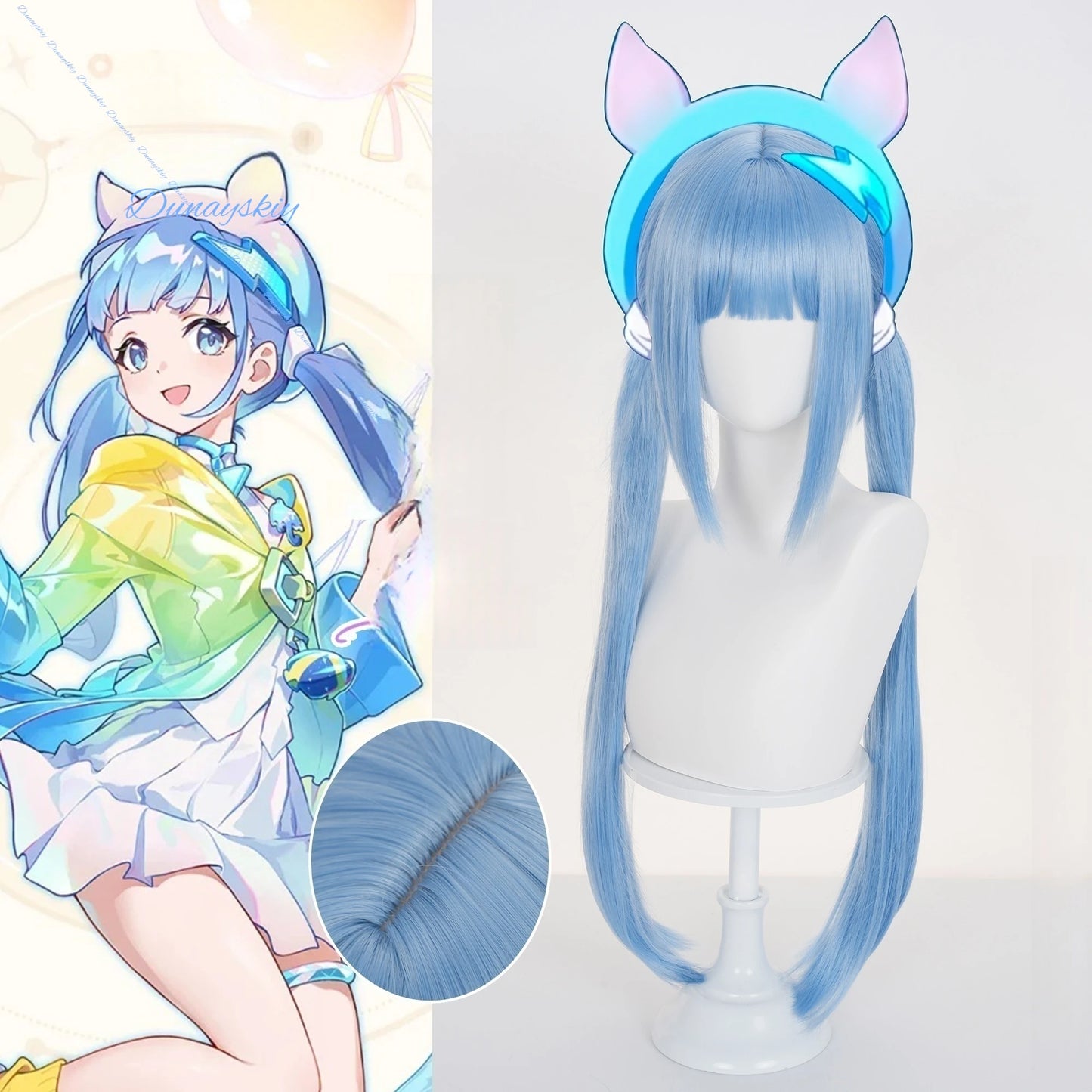 Game Honkai: Nexus Anima Cosplay Wig Prop Costume Blue Long Double Ponytails Wigs Kawaii Jirai Kei Girls Head Halloween
