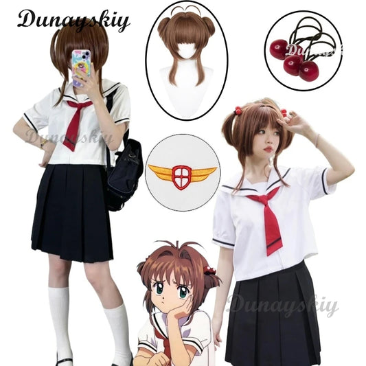 Anime Card Captor Sakura Kinomoto Sakura Cosplay Costume Summer Women School Uniform Full Set Party Carnival Japanese-jiakei