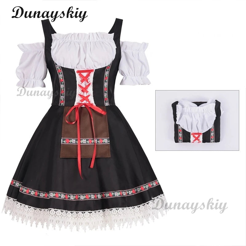 Bavaria Oktoberfest Costume Dirndl Dress Wench Maid Dress German Beer Girl Apron Outfit Maid Cosplay Halloween Party Dresses