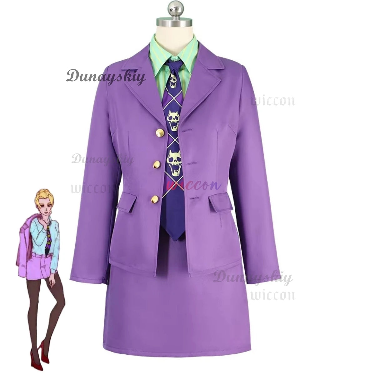 Anime JoJo's Bizarre Adventure Kira Yoshikage Cosplay Costume Female  Purple Style Female Coat Shirt Skirt Woman Sexy Party Suit
