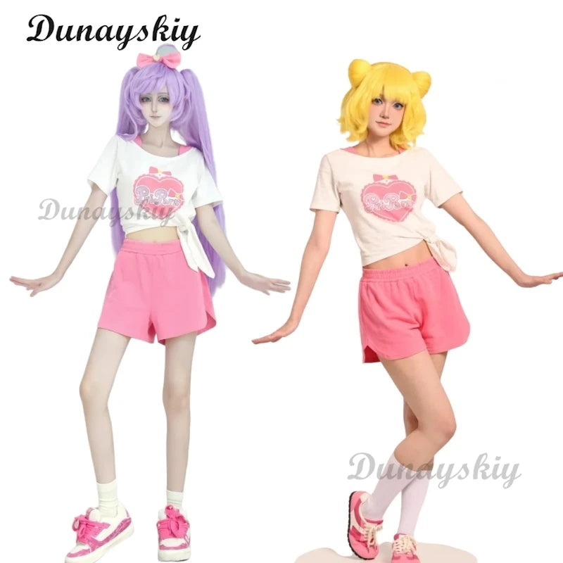 Anime Pripara Hojo Sophy Manaka Laala Minami Mirei SoLaMi♡SMILE Cosplay Costume T-shirt Shorts Wig Woman Sexy Lovely Daily Suit
