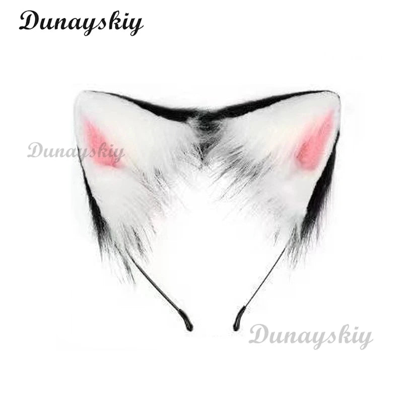 Fluffy Fur Fox Ear Headpiece Tail Cat Claw Glove Headband Necklace Cute Fox Japanese Anime Cosplay Costume Accessory Halloween