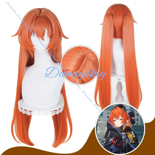 Game Zenless Zone Zero Orphie Cosplay Wig 80cm Orange Women Wigs With Double Ponytails Heat Resistant Synthetic Hair