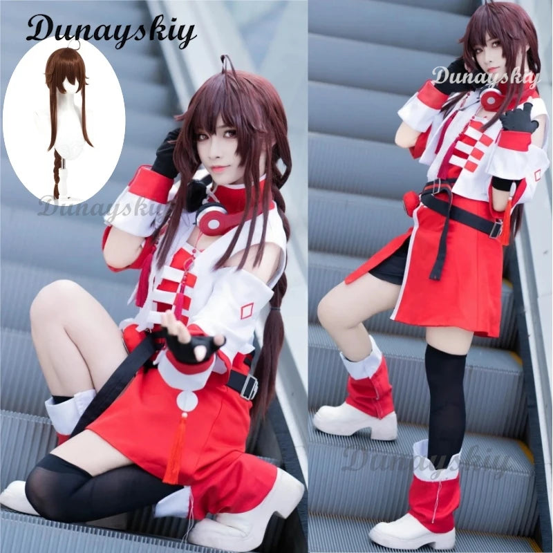 Yuezheng Ling V3 Cosplay Costume Wig For Halloween Christmas Festival Girl Singer Yuezheng Ling Role Play Red Dress